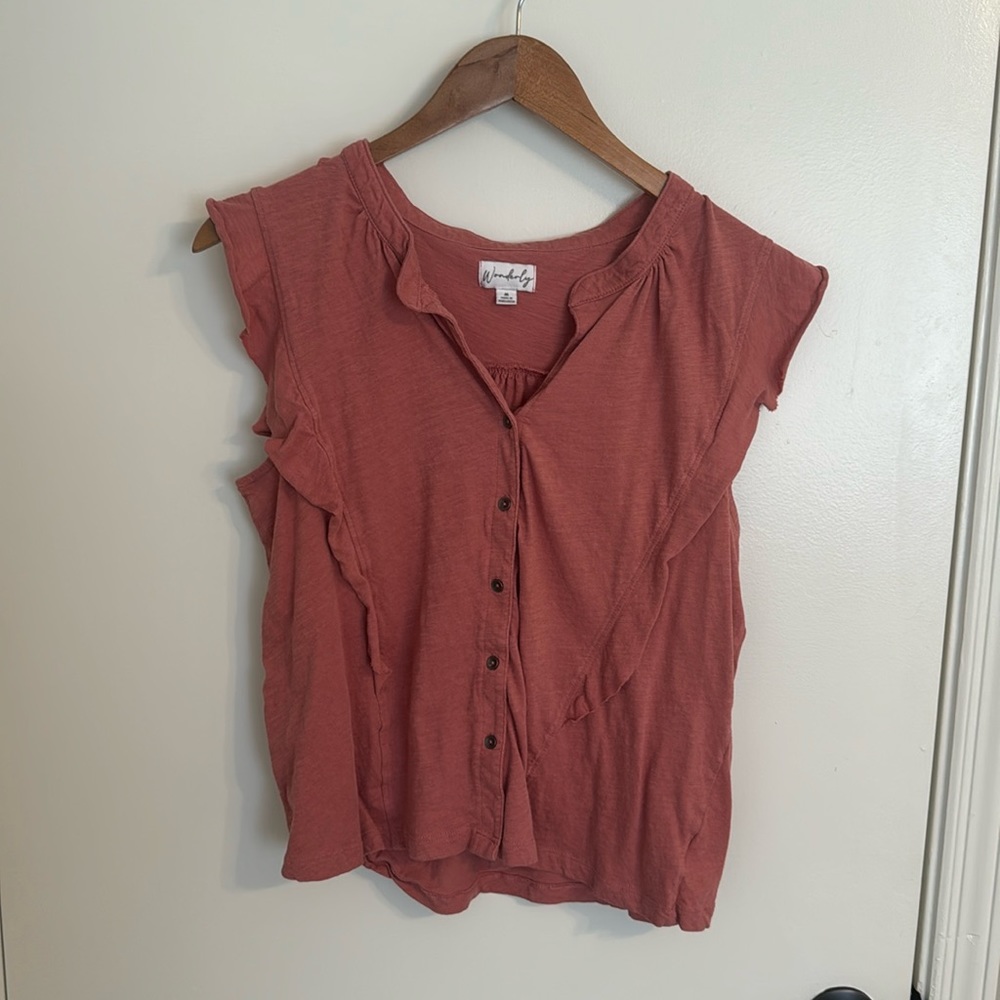 Wonderly Flutter Sleeve Sleeveless Top with Buttons
